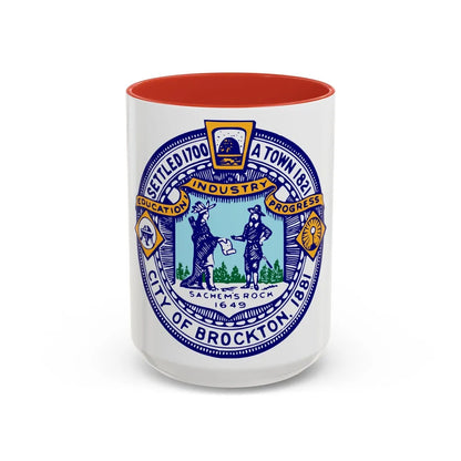 Seal of Brockton Massachusetts - Accent Coffee Mug-15oz-Red-Go Mug Yourself