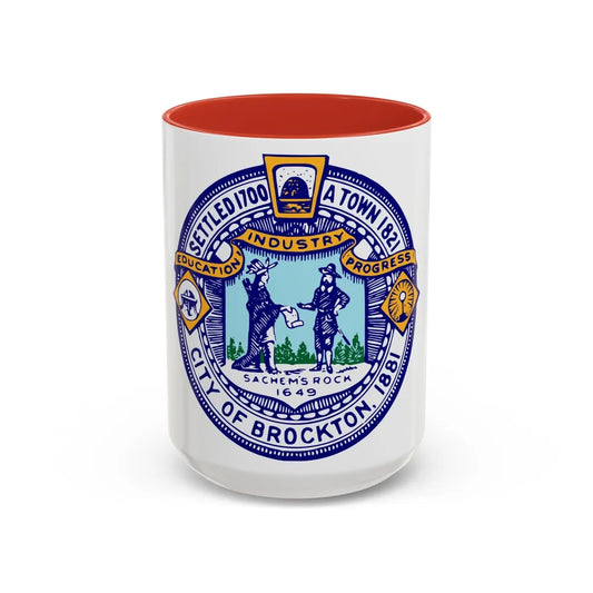 Seal of Brockton Massachusetts - Accent Coffee Mug-15oz-Red-Go Mug Yourself