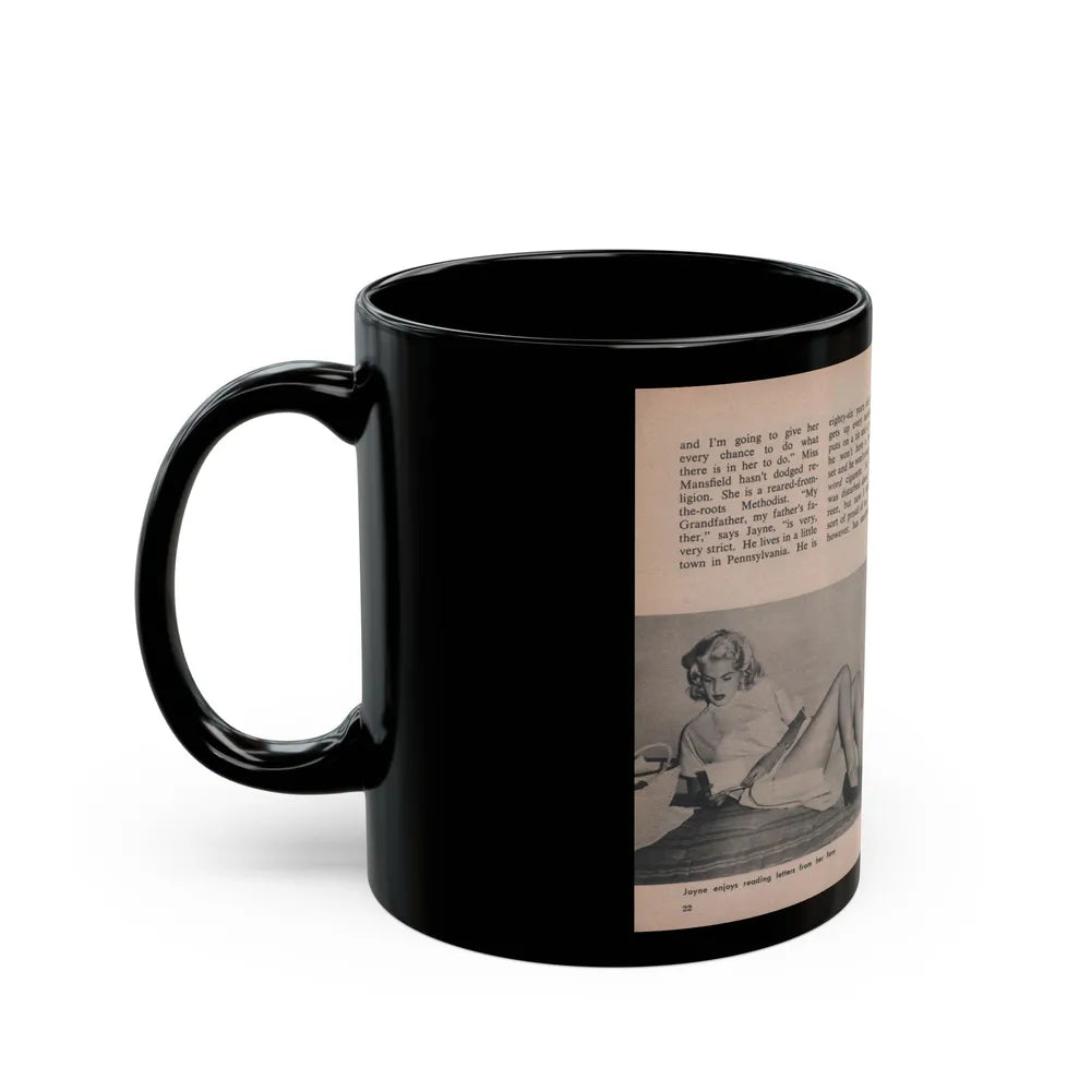 Jayne Mansfield #291 - JAYNE Pocket Magazine Pages 26 & 27 (Vintage Female Icon) Black Coffee Mug-Go Mug Yourself