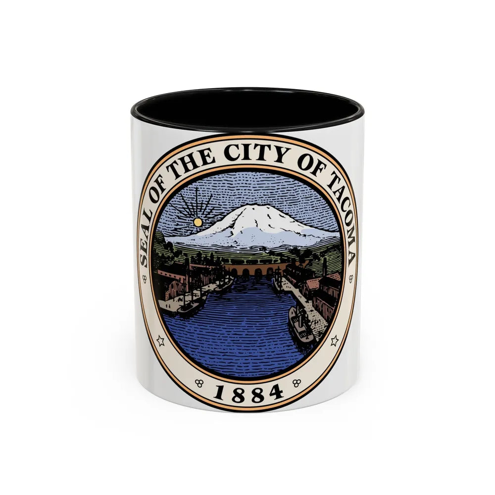 Seal of Tacoma WA - Accent Coffee Mug-11oz-Black-Go Mug Yourself