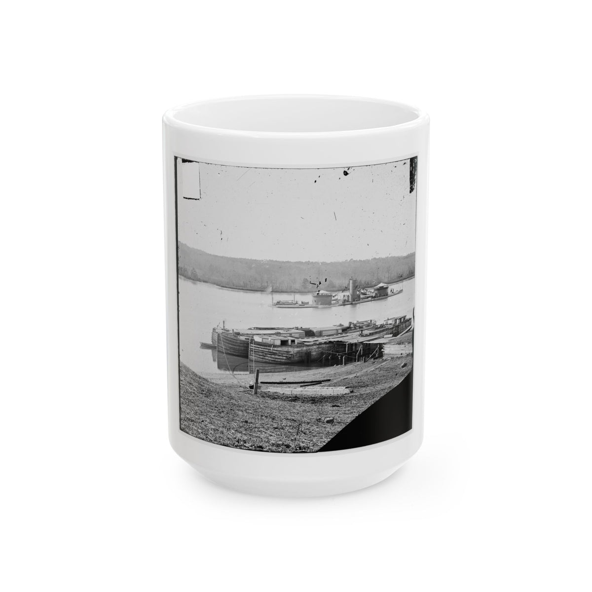 Aiken's Landing, Va.  Double-Turreted Monitor U.S.S. Onondaga On The James (U.S. Civil War) White Coffee Mug