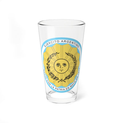 Circular gold sun-face army seal with a laurel wreath and blue-and-white ring lettering.