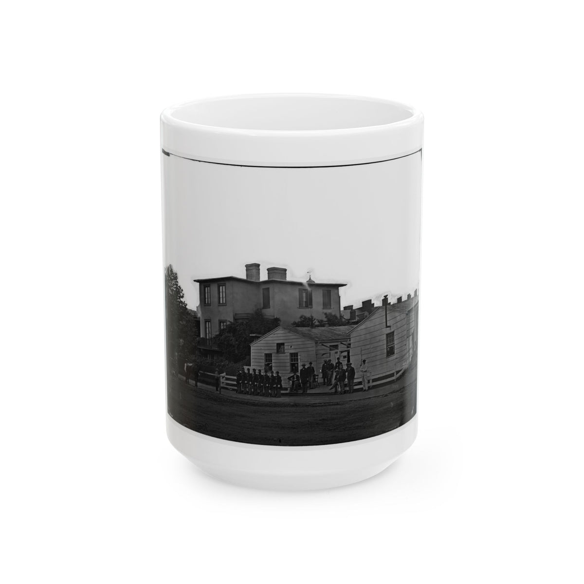 Washington, District Of Columbia. Eight Soldiers In Formation In Front Of Temporary Buildings (U.S. Civil War) White Coffee Mug