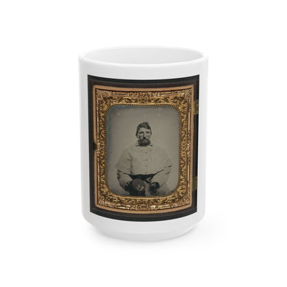 Unidentified Soldier In Union Greatcoat Holding Kepi With Infantry Company A Insignia (U.S. Civil War) White Coffee Mug