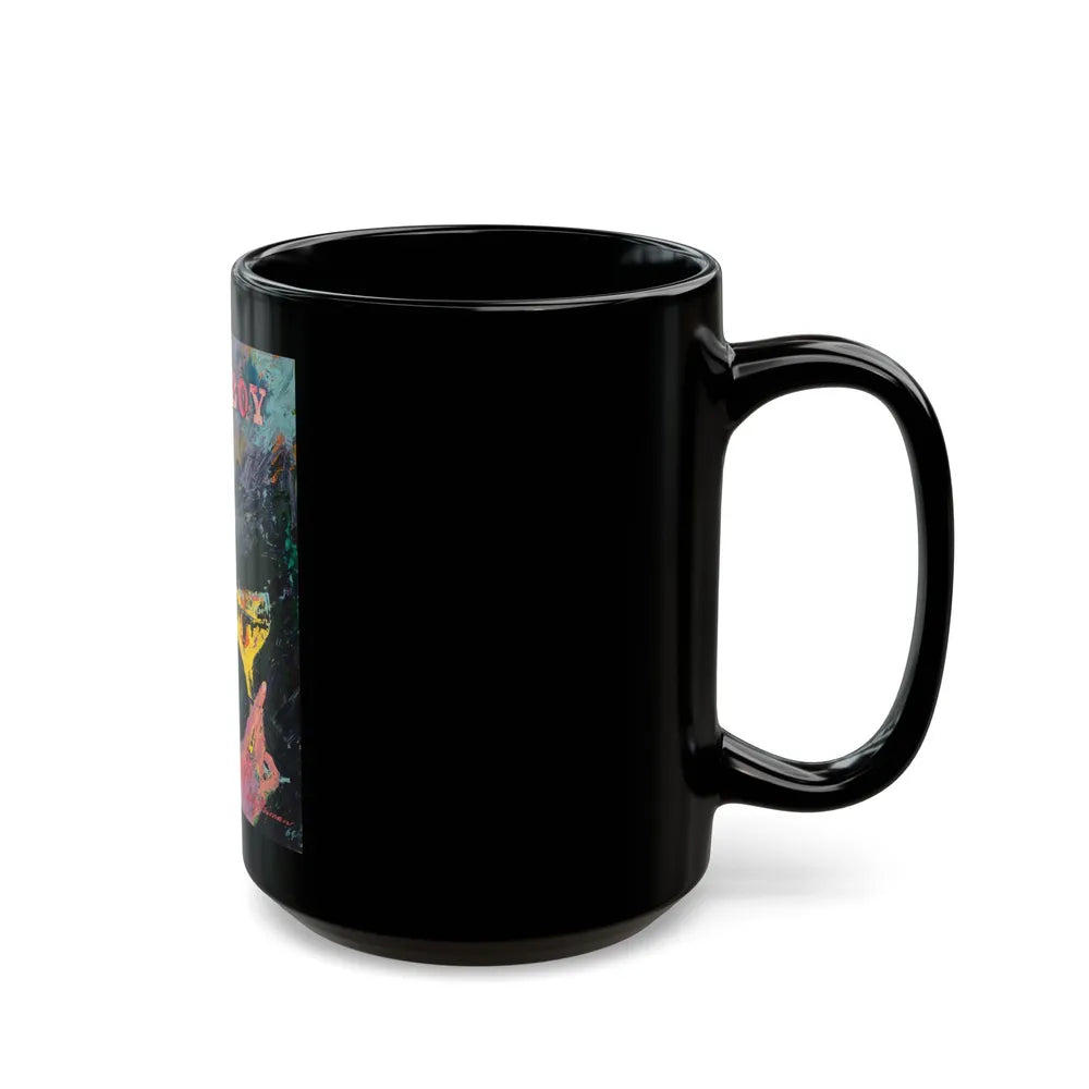 Bunny Sipping Champagne, Playboy, 1964 - Black Coffee Mug-Go Mug Yourself