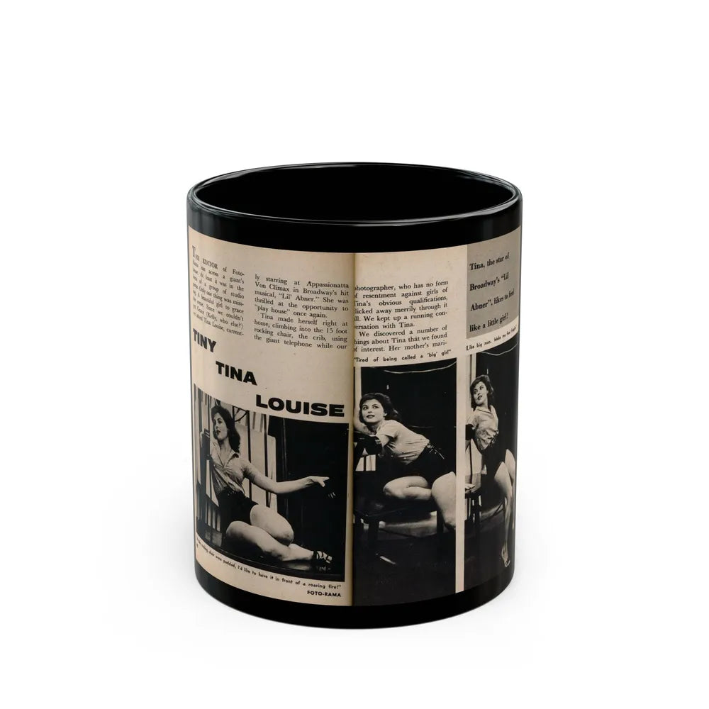 Tina Louise #131 - 2 Pages, 3 B&W Photos, Short Article & Captions from Foto-rama Digest Mag. May '58 (Vintage Female Icon) Black Coffee Mug-11oz-Go Mug Yourself