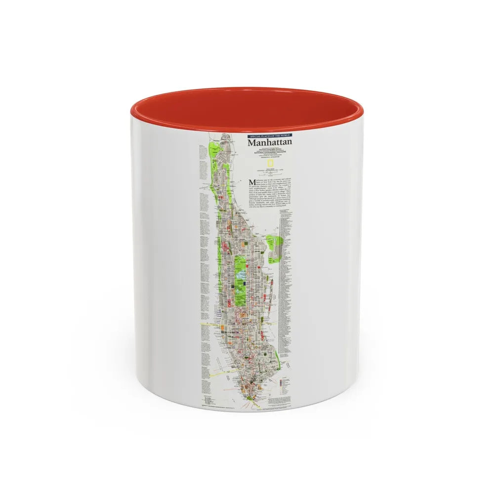 USA - Manhattan (1990) (Map) Accent Coffee Mug-11oz-Red-Go Mug Yourself