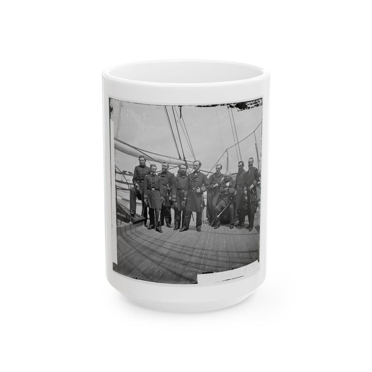 Charleston Harbor, S.C. Rear Admiral John A. Dahlgren (Fifth From Left) And Staff Aboard U.S.S. Pawnee (U.S. Civil War) White Coffee Mug
