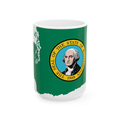 Flag map of Washington (United States) White Coffee Mug