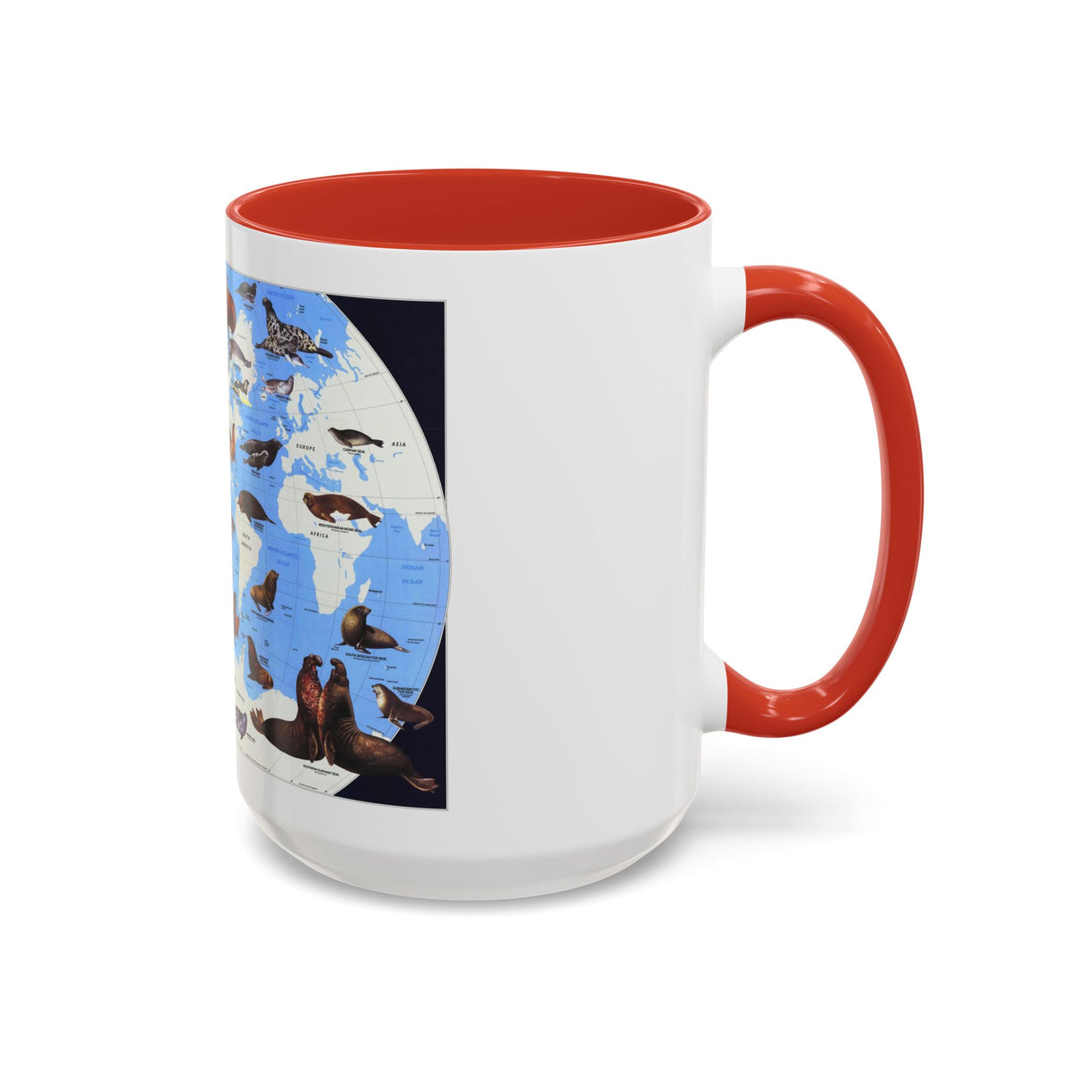 Pinnipeds Around the World (1987) (Map) Accent Coffee Mug