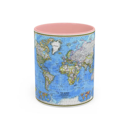 World Map (1981) (Map) Accent Coffee Mug-11oz-Pink-Go Mug Yourself