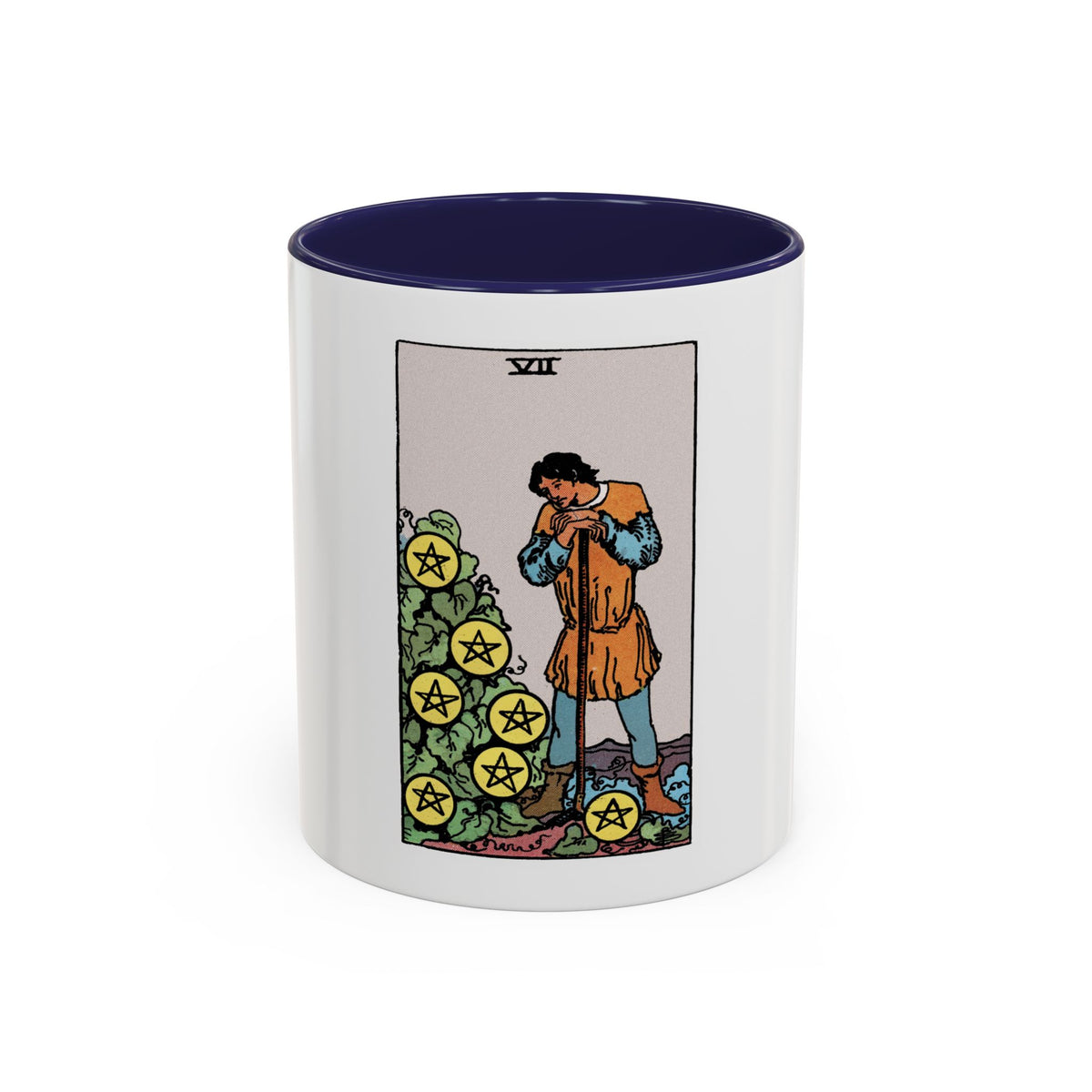The 7 of Pentacles (Tarot Card) Accent Coffee Mug