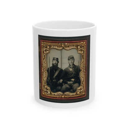 Two Unidentified Soldiers In Union Uniforms And Forage Caps With Saber And Musket (U.S. Civil War) White Coffee Mug