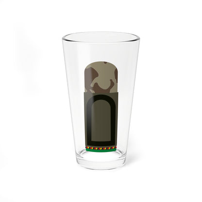 Flat vector olive shoulder board with black arched border and blank centre under a tan and brown camouflage flap.