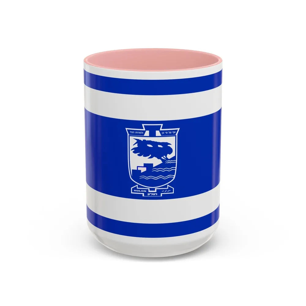 Flag of Holon Israel - Accent Coffee Mug-15oz-Pink-Go Mug Yourself