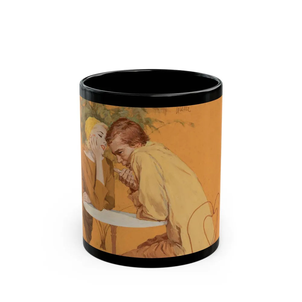 Couple at Cafe table, magazine illustration - Black Coffee Mug-11oz-Go Mug Yourself