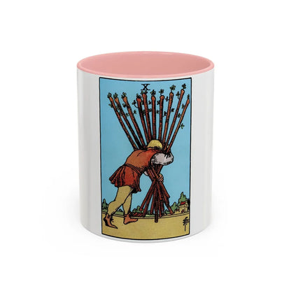 The 10 of Wands (Tarot Card) Accent Coffee Mug-11oz-Pink-Go Mug Yourself