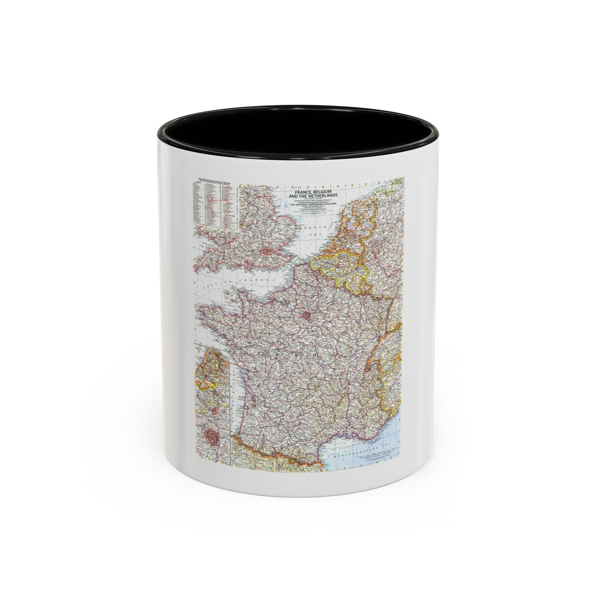 France, Belgium, and the Netherlands (1960) (Map) Accent Coffee Mug