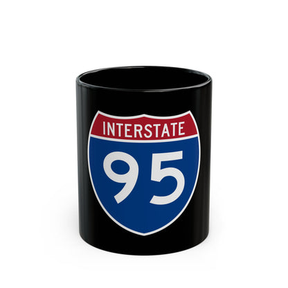 Flat vector US Interstate highway shield in blue and red, with white INTERSTATE lettering above the number 95.