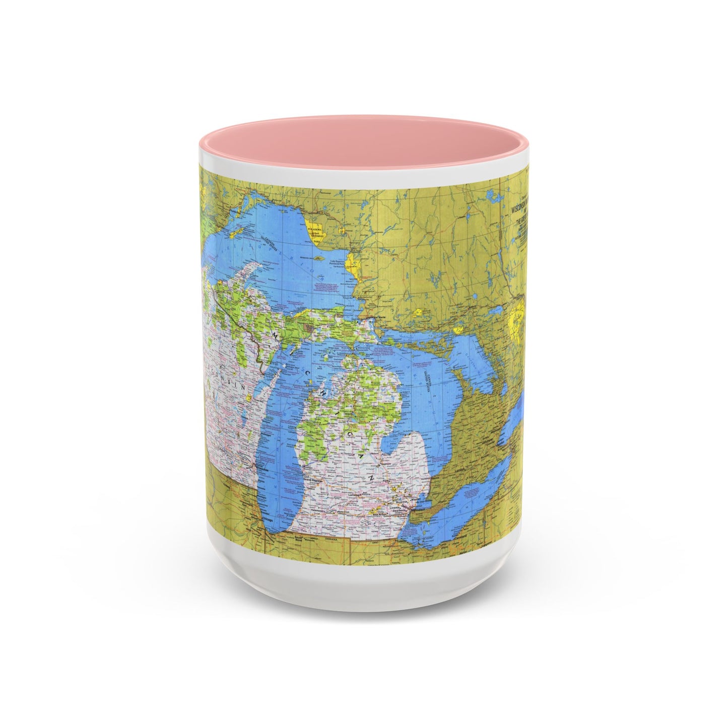 USA - Wisconsin, Michigan ,Great Lakes 1 (1973) (Map) Accent Coffee Mug