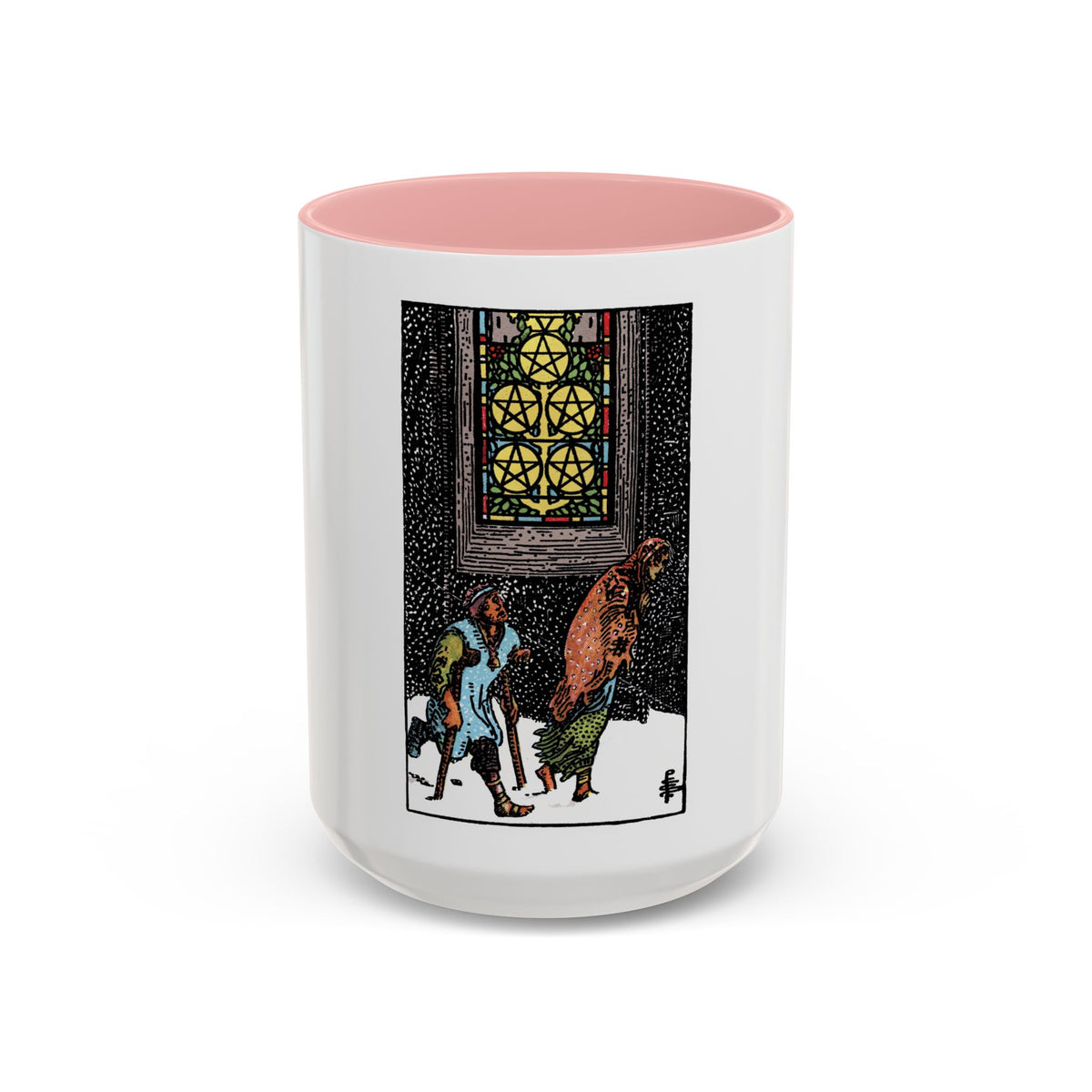 The 5 of Pentacles (Tarot Card) Accent Coffee Mug