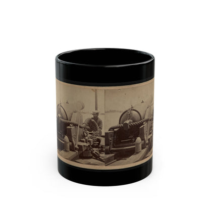 Rear View Of A Cannon With A Soldier Sitting Adjacent To It Facing Forward (U.S. Civil War) Black Coffee Mug