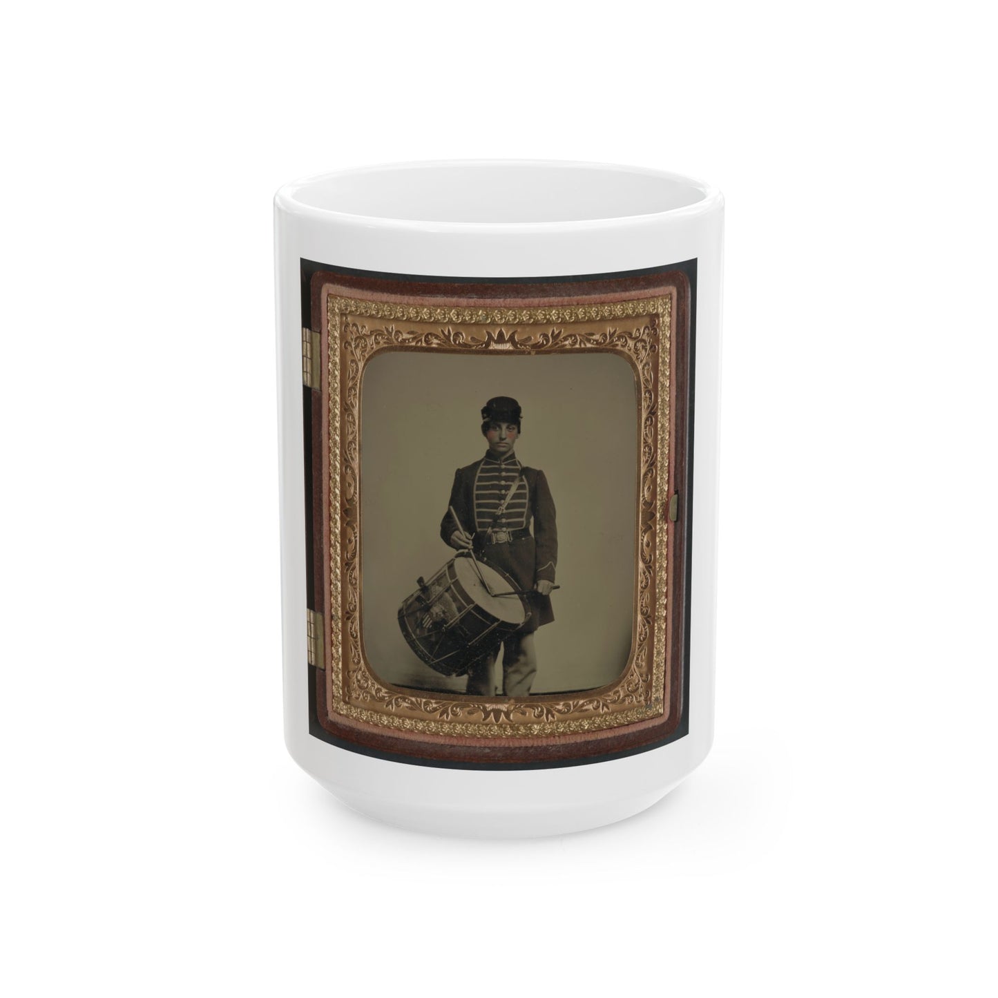 Unidentified Soldier In Union Uniform And Massachusetts Belt Buckle With Drum (U.S. Civil War) White Coffee Mug