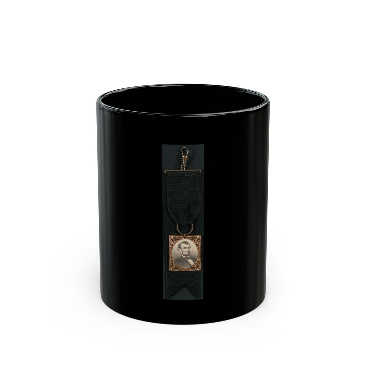 Portrait Of Abraham Lincoln Attached To Black Ribbon (U.S. Civil War) Black Coffee Mug
