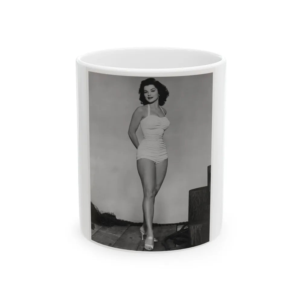 Debra Paget #263 - 8x10 Full Body 1-Piece White Swimsuit Cheesecake Photo Re-Strike from Mid 50's (Vintage Female Icon) White Coffee Mug-11oz-Go Mug Yourself