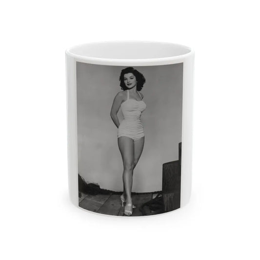 Debra Paget #263 - 8x10 Full Body 1-Piece White Swimsuit Cheesecake Photo Re-Strike from Mid 50's (Vintage Female Icon) White Coffee Mug-11oz-Go Mug Yourself