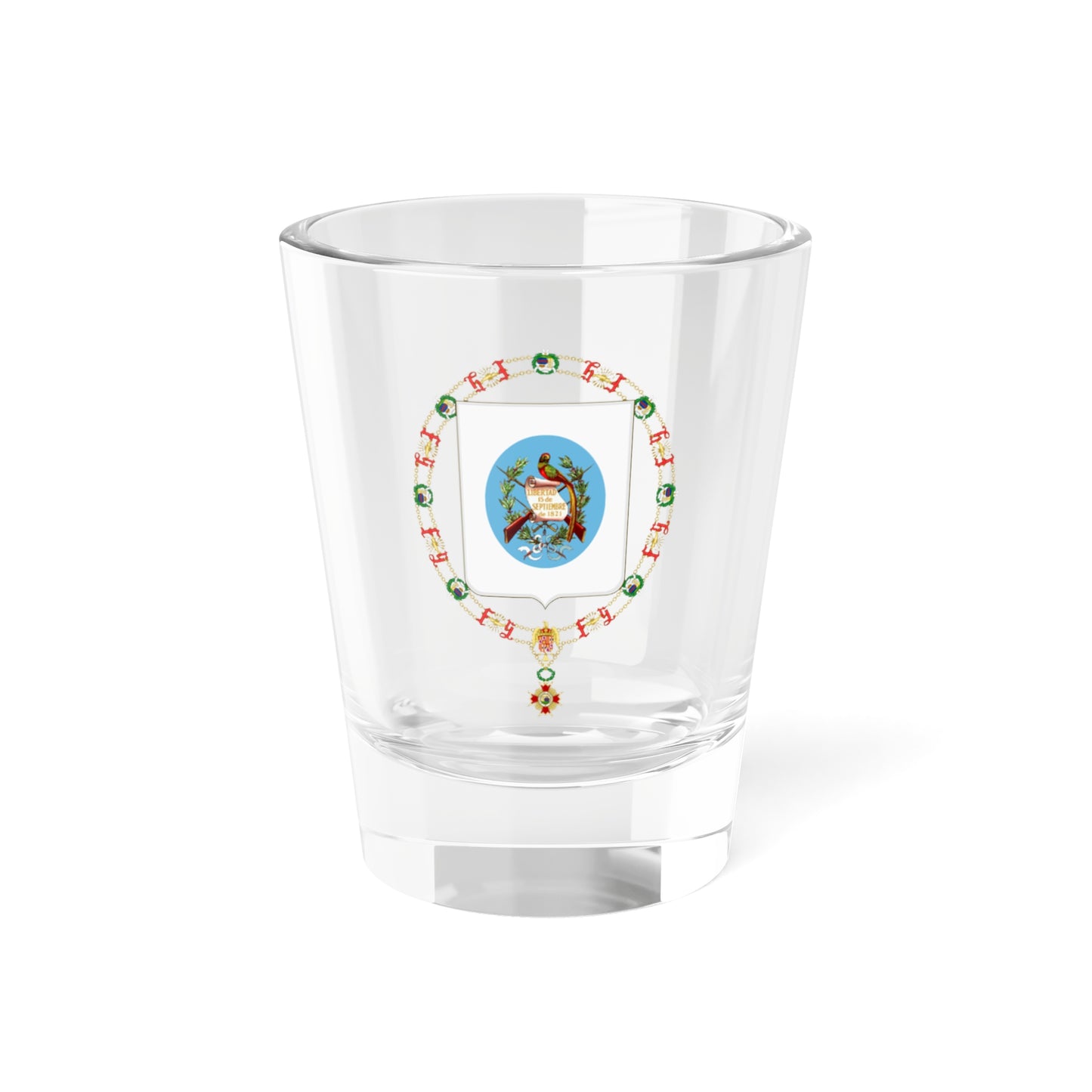 Coat of Arms of Jorge Ubico Castañeda Order of Isabella the Catholic (Guatemala) (Coat of Arms) Shot Glass 1.5oz