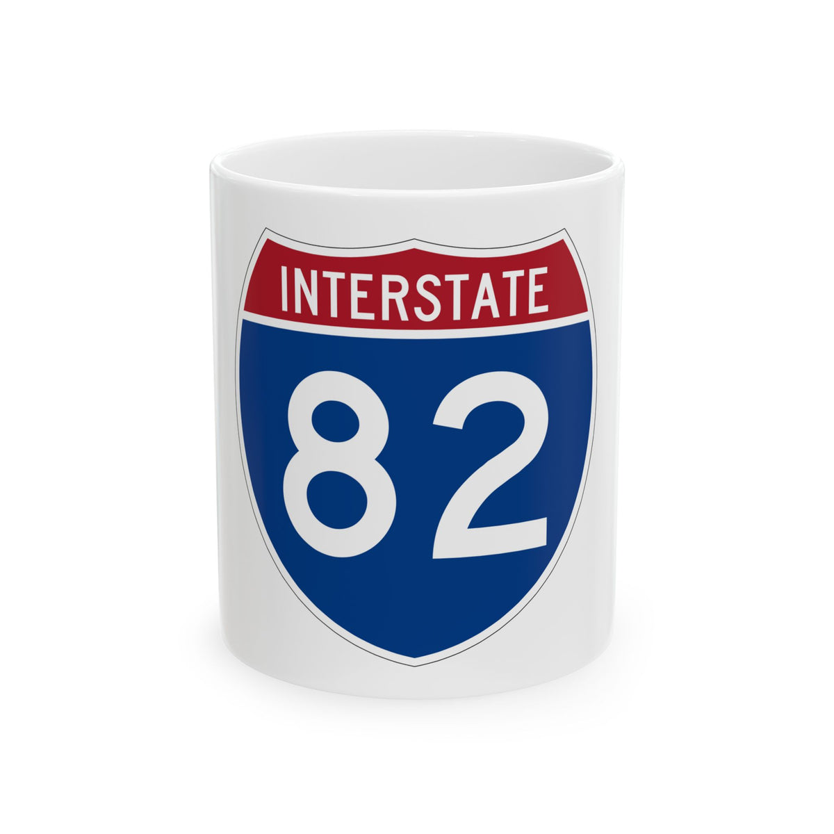 Navy and red US Interstate 82 route shield in flat vector style, with INTERSTATE in white across the red top band.