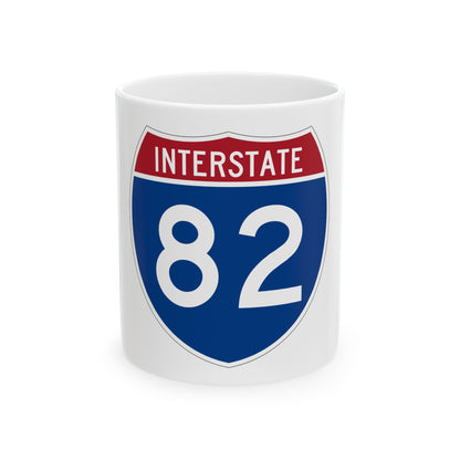 Navy and red US Interstate 82 route shield in flat vector style, with INTERSTATE in white across the red top band.