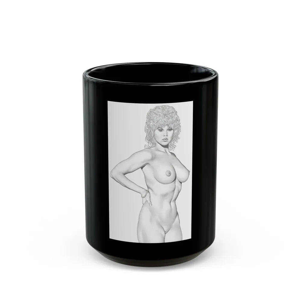 Linda Blair #170 - Nude Pencil Drawing (Vintage Female Icon) Black Coffee Mug-15oz-Go Mug Yourself