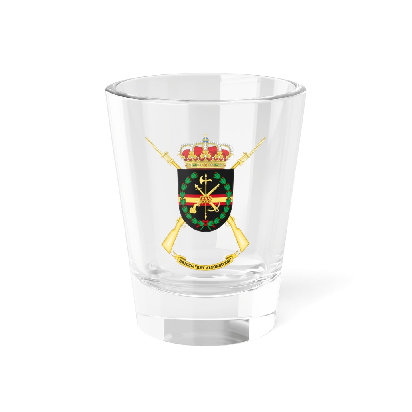 Former Coat of Arms of the 2nd Spanish Legion Brigade King Alfonso XIII (Spain) (Coat of Arms) Shot Glass 1.5oz