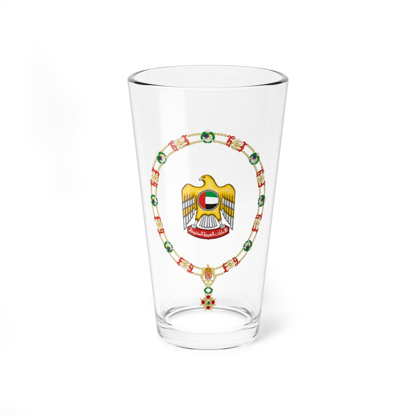 Coat of Arms of Zayed bin Sultán Al Nahayan Order of Isabella the Catholic (United Arab Emirates) (Coat of Arms) Pint Glass 16oz