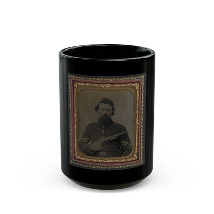 Unidentified Soldier In Union Sergeant's Uniform And U.S. Belt Buckle With Savage Revolver (U.S. Civil War) Black Coffee Mug