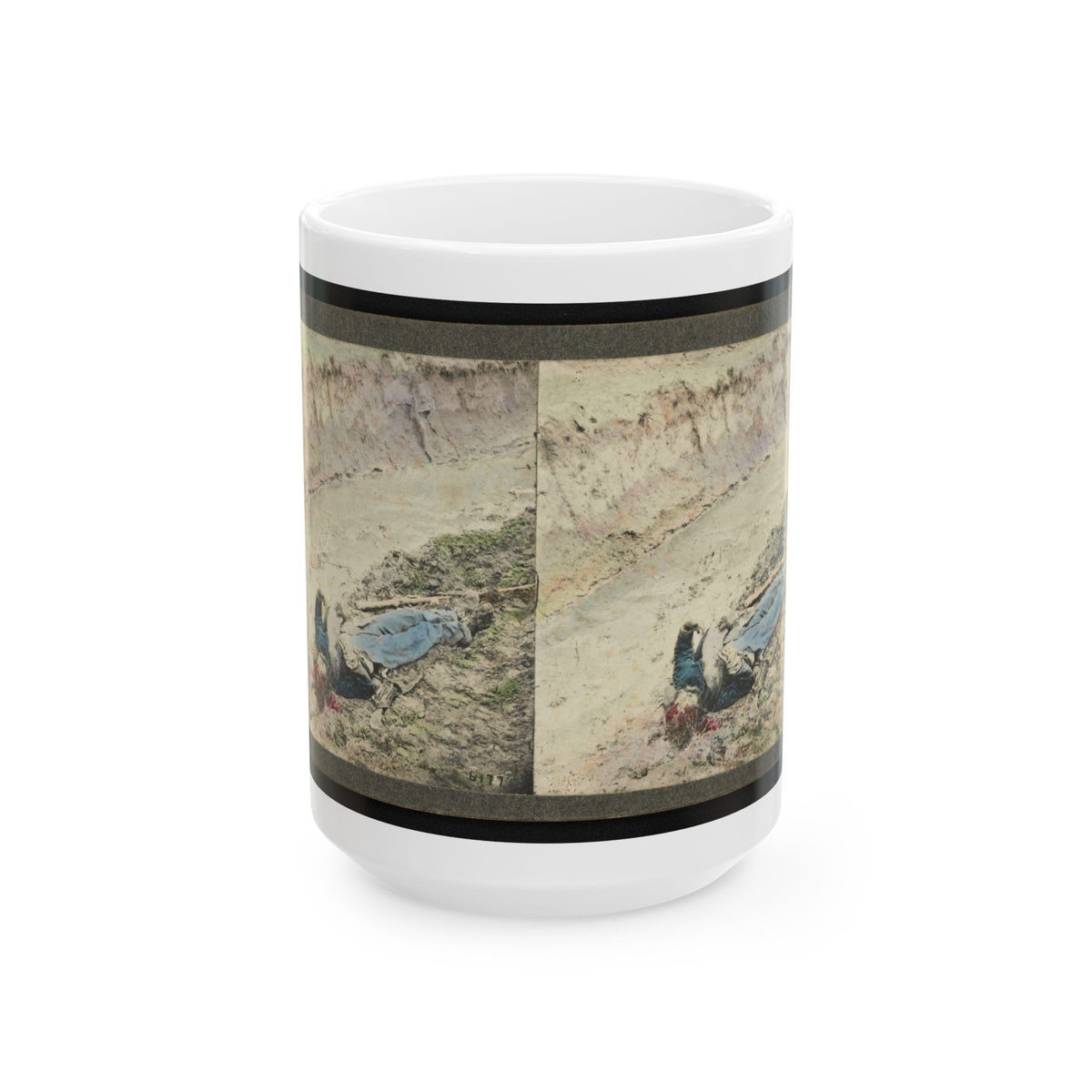 Dead Confederate Soldier In The Trenches Of Fort Mahone, Petersburg, Virginia 001 (U.S. Civil War) White Coffee Mug