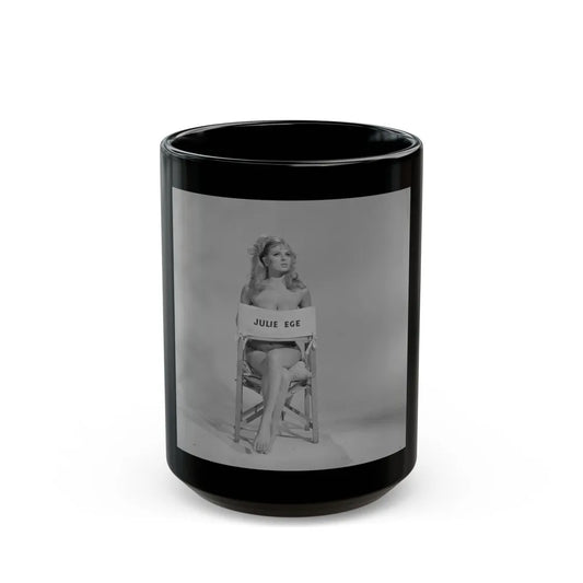 Julie Ege #271 - 8x10 B&W Semi Nude B&W Full Body Shot from 70's (Vintage Female Icon) Black Coffee Mug-15oz-Go Mug Yourself