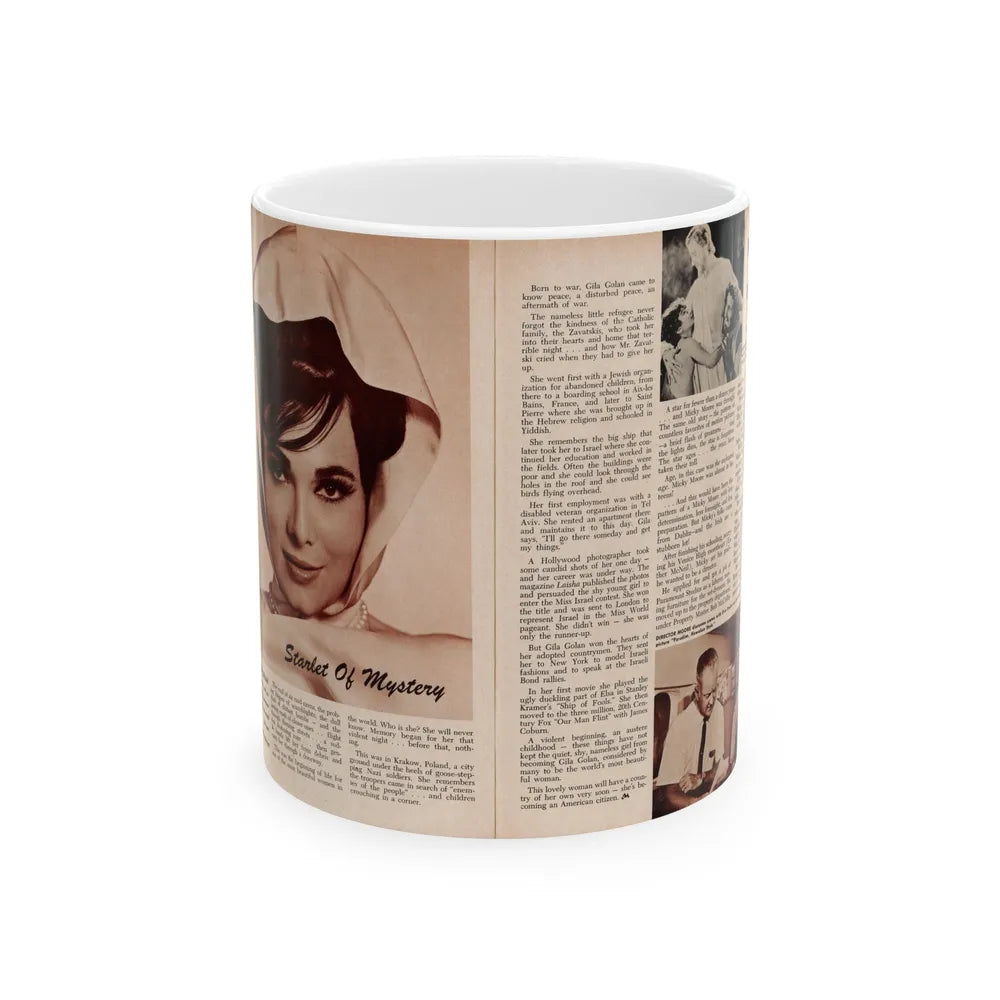 Gila Golan #170 - 1 B&W Glamour Headshot & Article on Gila from Millionaire Mag. March '66 (Vintage Female Icon) White Coffee Mug-11oz-Go Mug Yourself