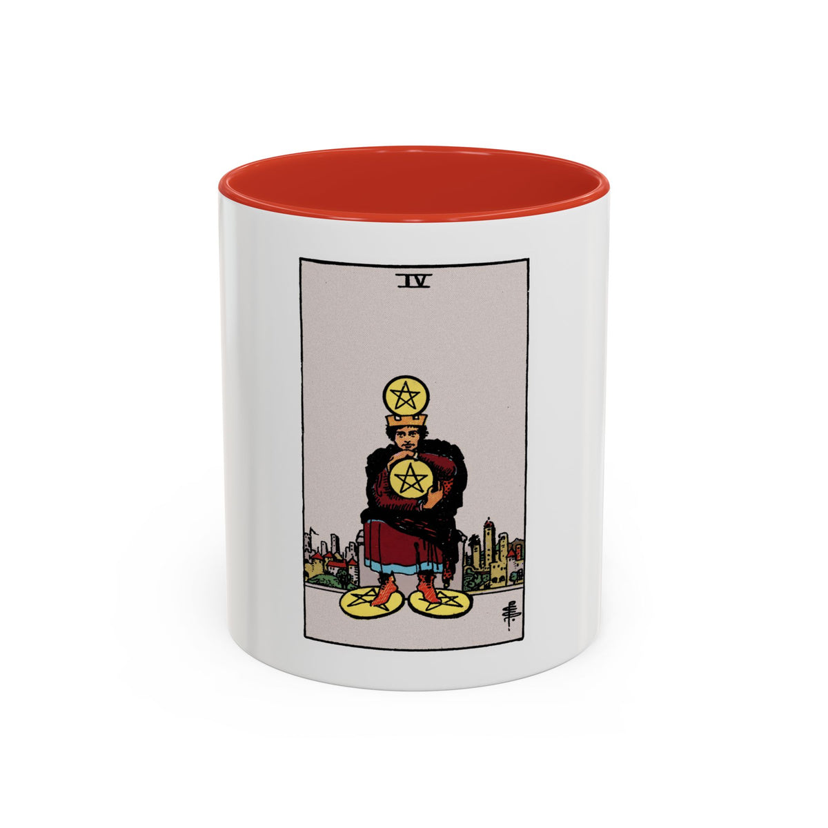 The 4 of Pentacles (Tarot Card) Accent Coffee Mug