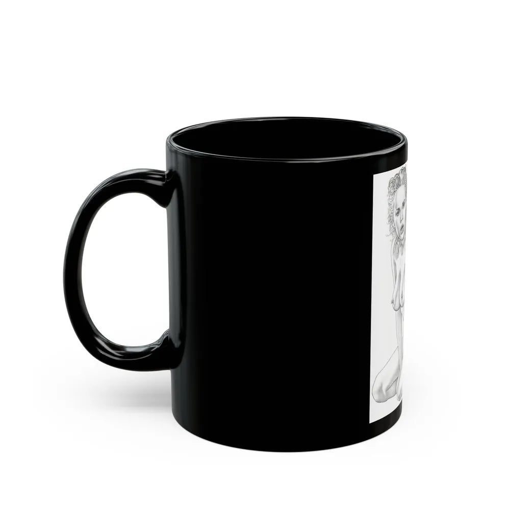 Linda Blair #169 - Nude Pencil Drawing (Vintage Female Icon) Black Coffee Mug-Go Mug Yourself