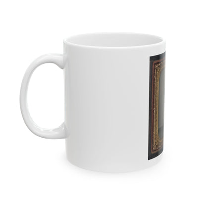 Unidentified Soldier In Union Uniform In Front Of Posing Stand And Leaning Against Column (U.S. Civil War) White Coffee Mug