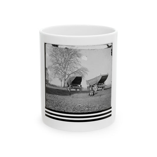 Dutch Gap, Virginia (Vicinity). Pontoon Boats On Wheeled Carriages At Deserted Farm House Near Dutch Gap Canal (U.S. Civil War) White Coffee Mug