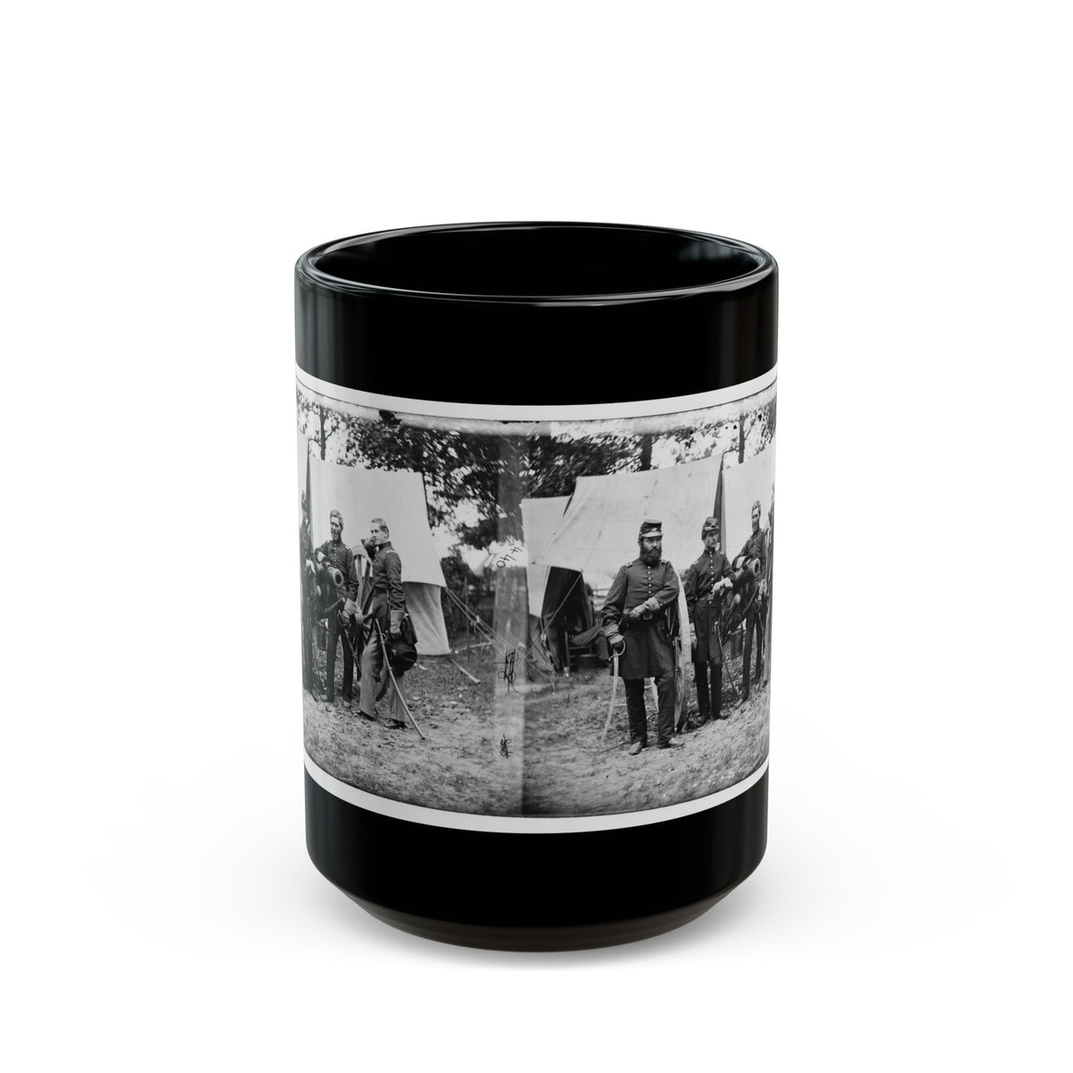 Fair Oaks, Va., Vicinity. Capt. James M. Robertson (Third From Left) And Officers (U.S. Civil War) Black Coffee Mug
