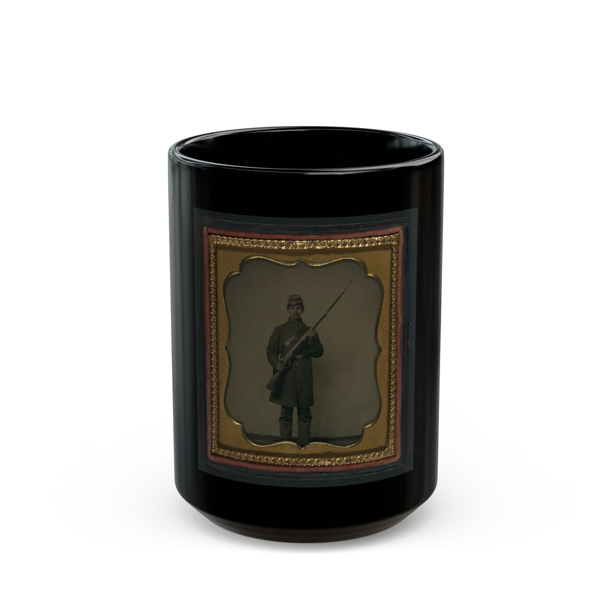 Unidentified Soldier In Union Frock Coat And Forage Cap With Bayoneted Musket (U.S. Civil War) Black Coffee Mug