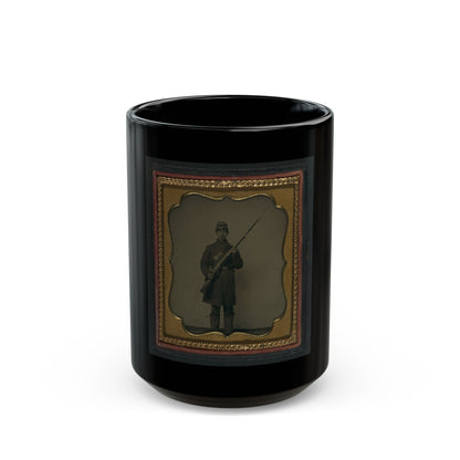 Unidentified Soldier In Union Frock Coat And Forage Cap With Bayoneted Musket (U.S. Civil War) Black Coffee Mug