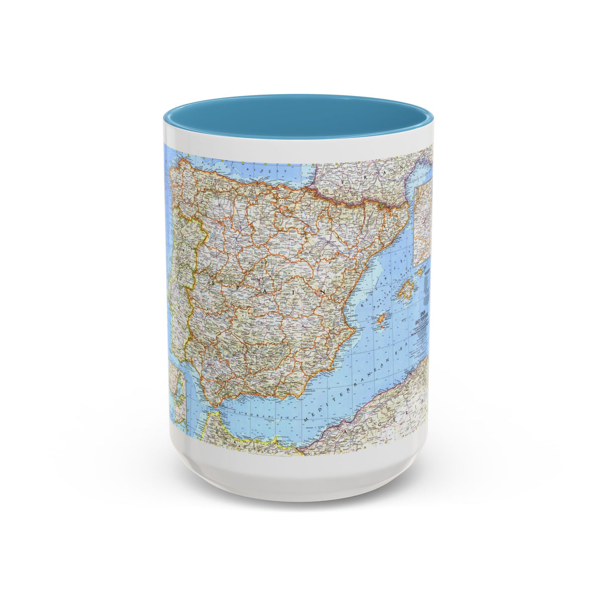 Spain and Portugal (1965) (Map) Accent Coffee Mug