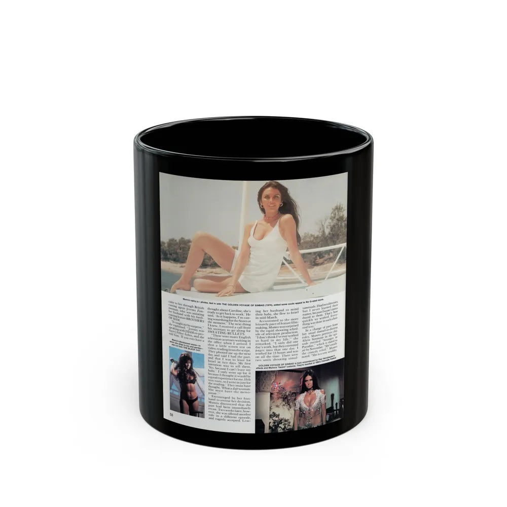 Caroline Munro #251 - Femme Fatales Fall 1992 (Vintage Female Icon) Black Coffee Mug-11oz-Go Mug Yourself