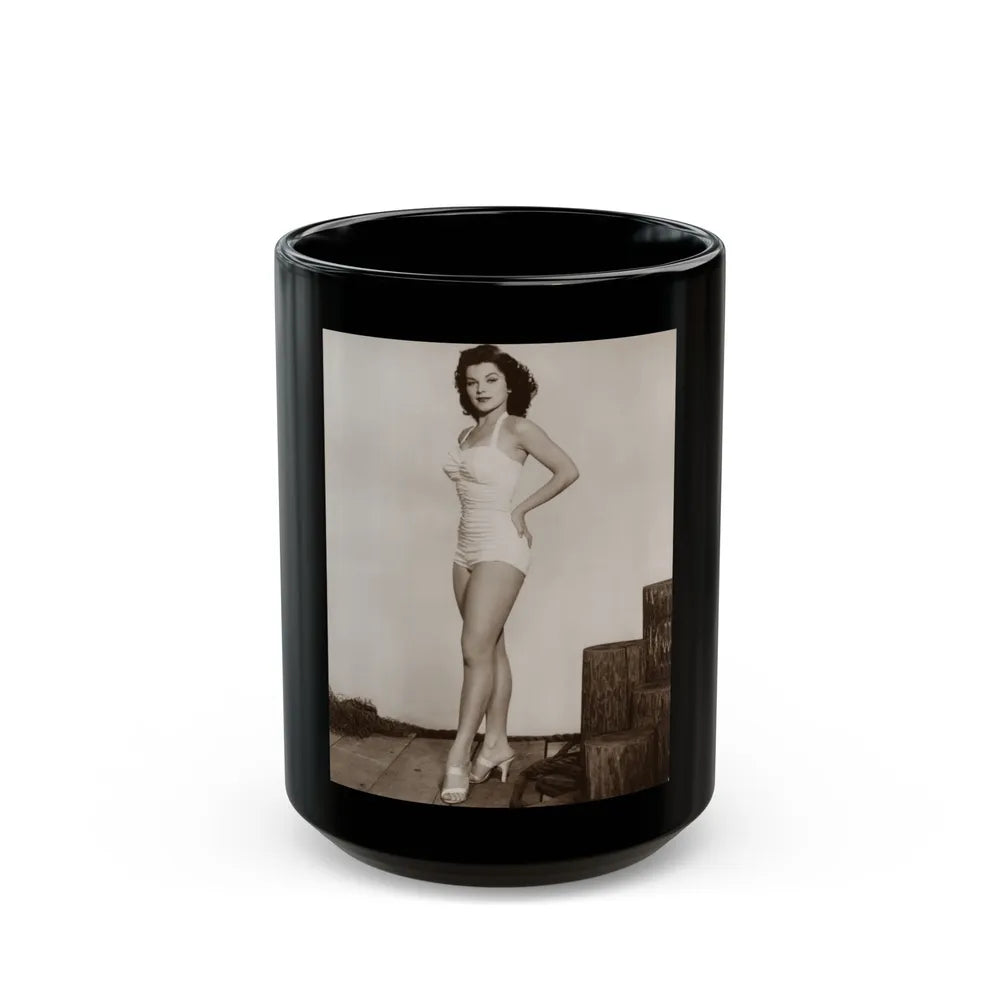 Debra Paget #264 - 8x10 Full Body 1-Piece White Swimsuit Cheesecake Photo Re-Strike from Mid 50's 3 (Vintage Female Icon) Black Coffee Mug-15oz-Go Mug Yourself